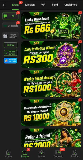9d game is real-money gaming, it may provide one or more payment methods. registration bonus, invite bonus, and  deposit bonus.