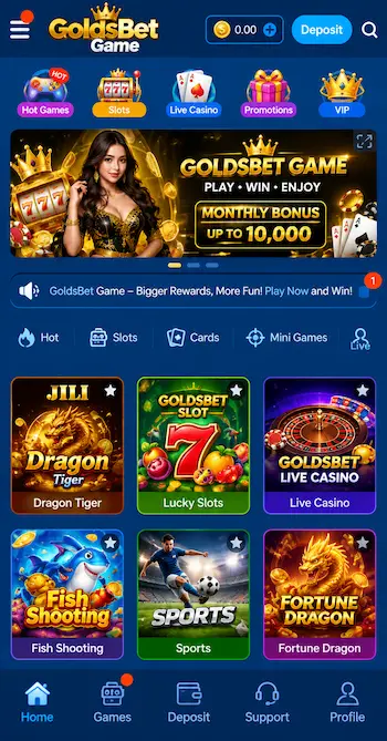 GoldsBet Game is an online gaming platform designed for users who enjoy accessing different types of games and entertainment through a single account. popularity of mobile gaming, people increasingly look for platforms that are easy to access, simple to understand, and convenient to use on smartphones