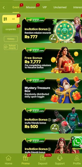 MF777 Game Rewards are one of the areas promoted by  daily rewards, seasonal events, loyalty rewards, and surprise giveaways. that every reward is automatically available to every account. Before accepting an offer, carefully read the relevant terms. 