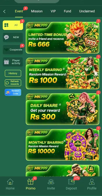 MK999 Game is guaranteed money bonus and rewards, deposit and withdraw, account safety.