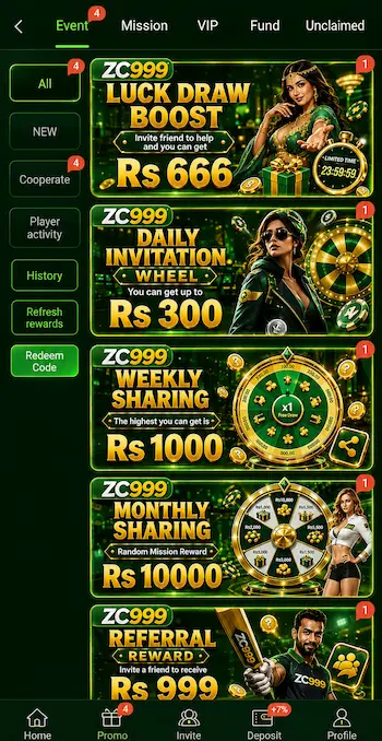 ZC999 game is earning money easy to deposit and withdraw this page offers deposit promotions, daily rewards, and referral style benefits.