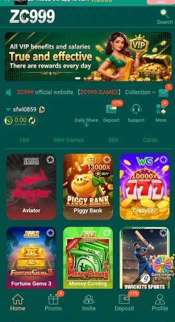 ZC999 game is earning money easy to deposit and withdraw this page offers deposit promotions, daily rewards, and referral style benefits.